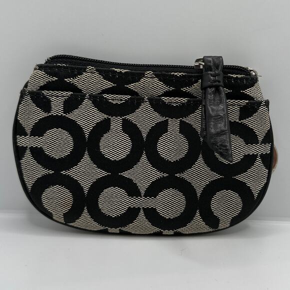 COACH Black and Gray Signature Canvas Coin Purse w/ Keychain - Picture 2 of 8
